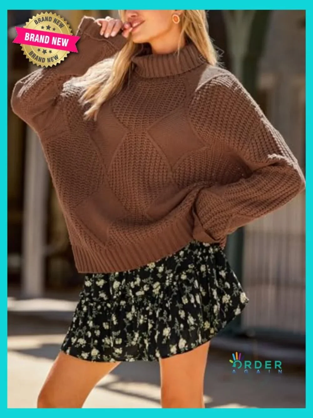 Womens Turtleneck Chunky Knit Sweater High Neck Cable Knit Pullover Oversized